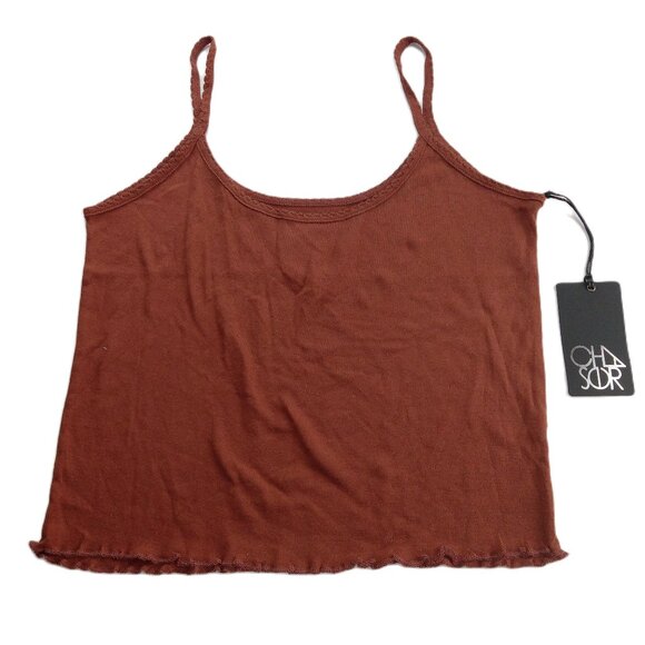 Chaser Women's Cropped Cami Tank Top Size Small Brown Lettuce Hem Shirt - Picture 1 of 5